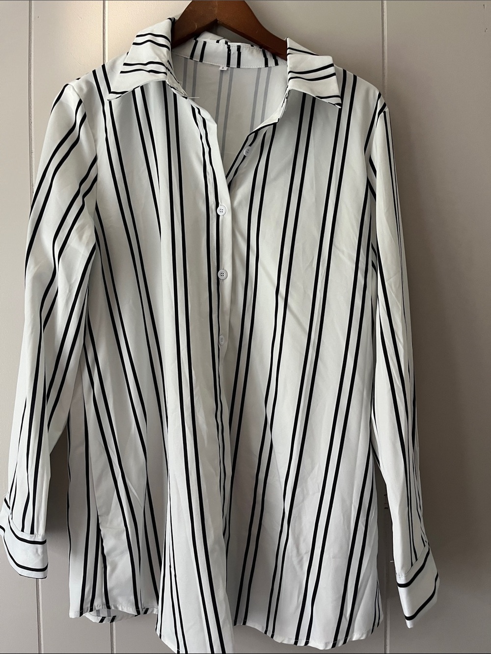 Men's White Button-Up Shirt with Black Stripes